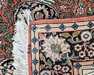 Vintage handmade Persian Rug; Kashmir floral, silk; approx. 35.5"x61" 