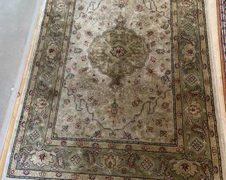 Turkish handmade Rug, green medallion; approx. 38"x55"