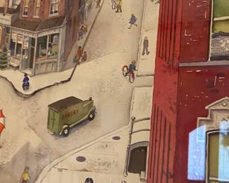 Small Town Scene - watercolor on paper by Rowena Fry; approx. 22"x14.5" (art on