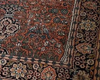 Vintage handmade Persian Rug; Kashmir floral, silk; approx. 35.5"x61" 