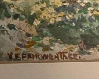 Framed watercolor art by Fairweather; approx 8"x10"