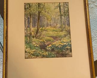 Framed watercolor art by Fairweather; approx 8"x10"