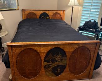 Antique Chinoiserie Inlaid Full Size Bed