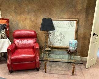 Uttermost Lamp & Gilt Bamboo Glass Coffee Table
