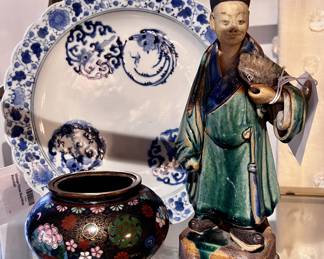 Vintage Chinese mudman, vintage cloisonné footed bowl