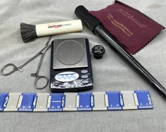 Jewelry items: Scale, ring measure, loupe and more