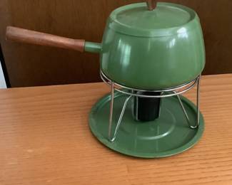 MCM Avocado green enamel fondue pot