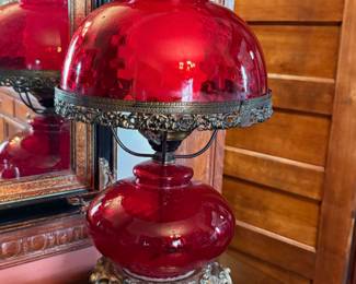 Vintage Ruby Red Hurricane Lamp