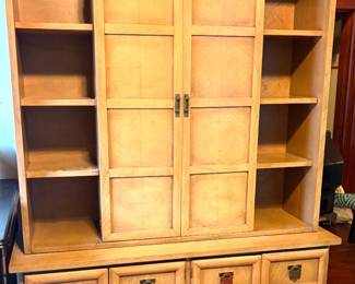 Mid-Century China Cabinet/ Hutch- Limed Oak