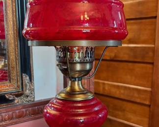 Vintage 1971 L&L WMC Ruby Red Hurricane Lamp 23.5"