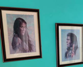 Bill Hampton Framed Posters “May Happiness Come On Secret Winds’ and American "Oh Great Spirit" - Native American Art -