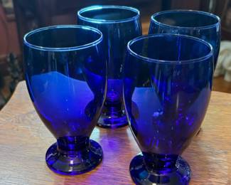 Cristar Lexington Cobalt Blue Pedestal Water Wine Goblets Glasses -4