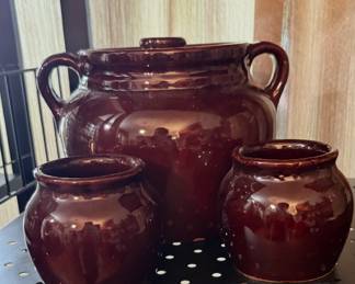 vintage brown glazed bean pot’s