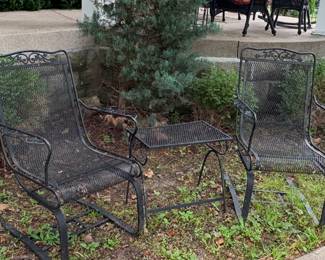 Mid-Century wrought Iron Rocking Chairs and side table