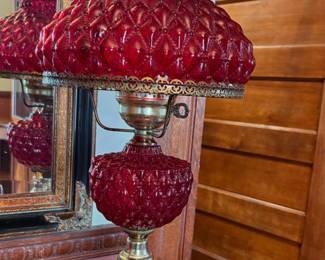 Fenton Ruby Red 20" Diamond Quilted Optic Hurricane Gone With The Wind GWTW Lamp