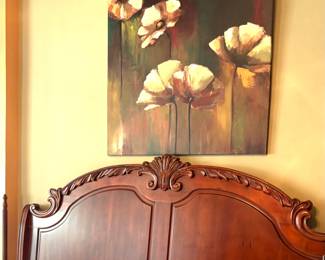 Cherry King Bed with Mattress in excellent condition. Beautiful Print on Canvas