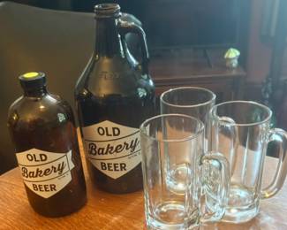 Old Bakery Beer Bottles and beer mugs