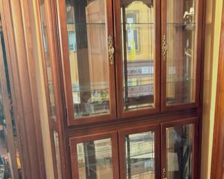 Walnut Lighted Curio Cabinet