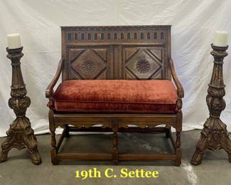 19th Century Settee & Candle Prickets
