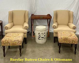 Pair of Barclay Butera Chairs & Ottomans
