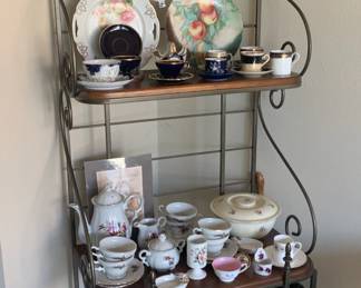 Vintage Wrought Iron and Wood Bakers Rack