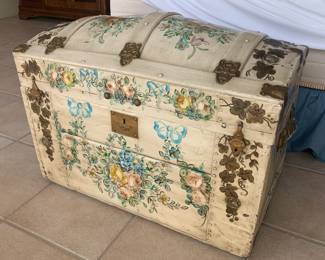 Handpainted Humpback Steamer Trunk