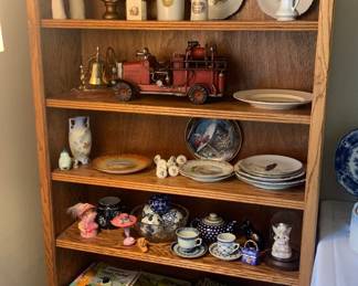 Solid Oak Bookcase Filled with Collectibles
