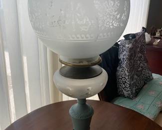 Etched Glass Hurricane Globe Table Lamp