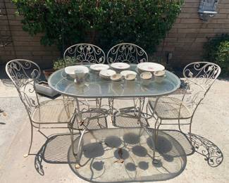 Art Nouveau 5 pc Wrought Iron Patio Table and Chairs