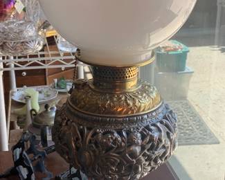 Victorian Ornate Brass Parlor Lamp