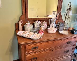 #72 - $300 - 3 drawer Oak dresser with swivel mirror 70t x 42w x 20d