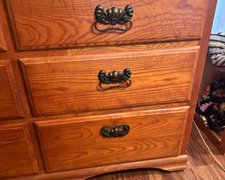 #22 - $290 - 6-Drawer Oak Dresser w/ Walnut Inlay 38H X 58W X 23D