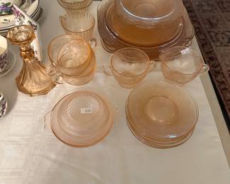 Assorted pink glassware