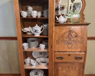 #19 - $380 - Antique Oak Side by Side w/ Secretary Desk 72H X 40W X 14D