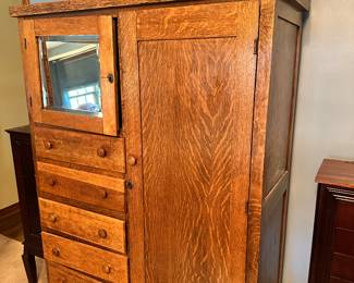 #37 - $450 - 5-Drawer Oak Armoire 75H X 41W X 18D