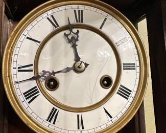 #43 - $200 - Ebony & Wood Regular Wall Clock w/ Eagle 39 X 11/ 1/2 X 5