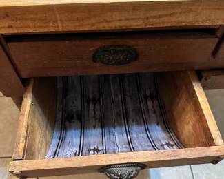 #45 - $400 - Butcher Block top Island w/ Antique Grain Drawers 31H X 43W X 25D