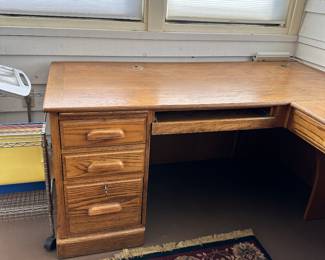 #12 - $350 - Oak L-Shape Desk 30H X 67W X 30D and 36W X 25D X 30H