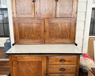 #10 - $400 - Oak Hoosier Cabinet 72H X 44W X 27D