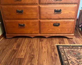 #22 - $290 - 6-Drawer Oak Dresser w/ Walnut Inlay 38H X 58W X 23D