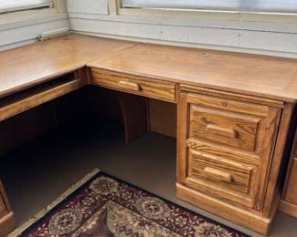 #12 - $350 - Oak L-Shape Desk 30H X 67W X 30D and 36W X 25D X 30H