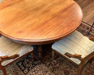 #44 - $600 - Victorian Walnut Round Table and 4 Chairs 60"dia.