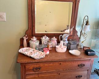 #72 - $300- 3 drawer Oak dresser with swivel mirror 70t x 42w x 20d