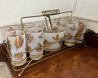 #2 - $80 - Vintage Mid-Century Modern 8 glasses, Caddy & ice bucket