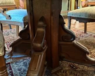 #44 - $600 - Victorian Walnut Round Table and 4 Chairs 60"dia.
