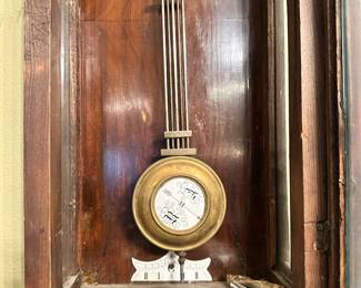 #43 - $200 - Ebony & Wood Regular Wall Clock w/ Eagle 39 X 11/ 1/2 X 5