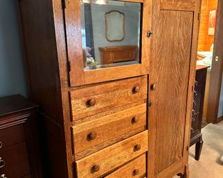 #37 - $450 - 5-Drawer Oak Armoire 75H X 41W X 18D