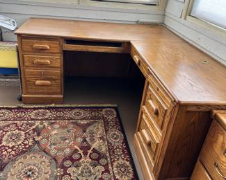 #12 - $350 - Oak L-Shape Desk 30H X 67W X 30D and 36W X 25D X 30H