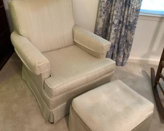 #124 Cream Side Chair w/Ottoman - stained - as is head stain - upstairs you move $20.00