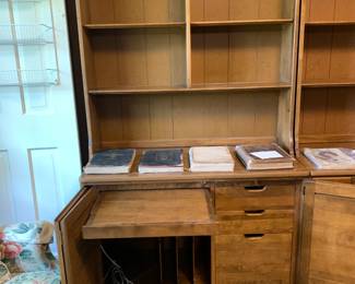 #76 Ethan Allen Bookcase w/2 wood Doors w/pull-out tray and3 drawers & Cubbies on Bottom w/6 shelves - 40x19x77 $120.00